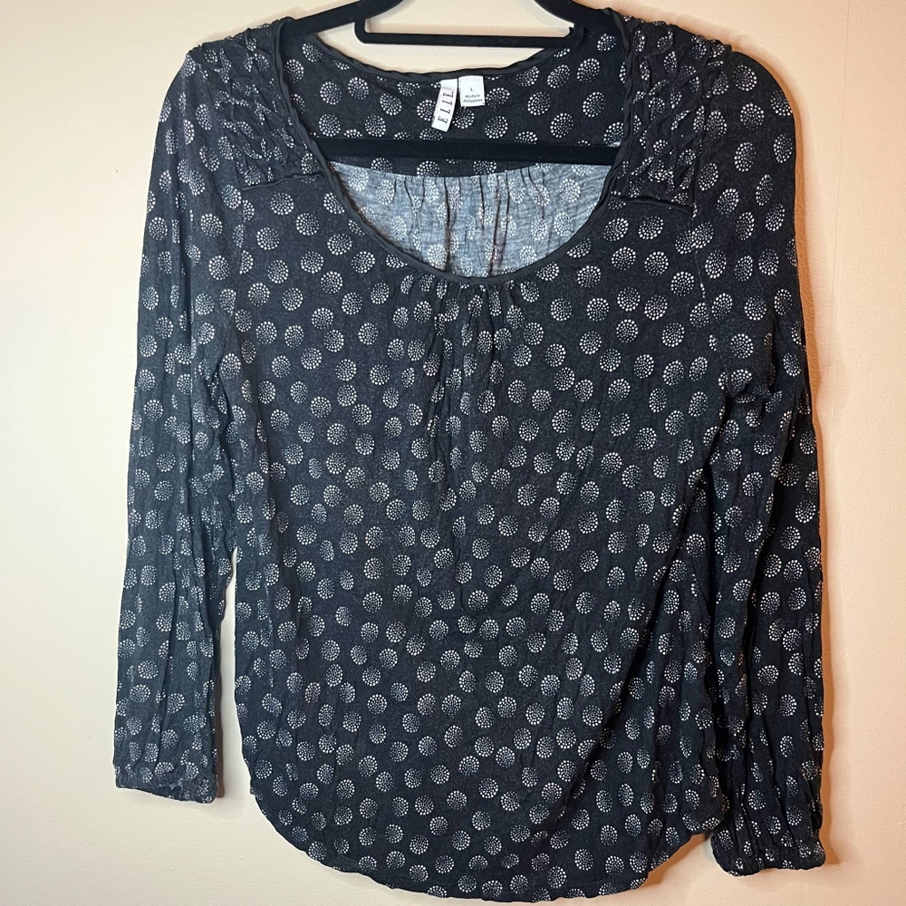 Elle Black Geometric Long Sleeve Tee Material Blouse